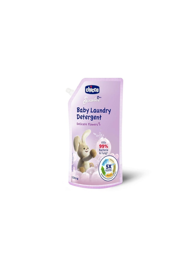 Chicco Baby Laundry Detergent 1L Pouch - Delicate Flowers | Liquid Detergent for Baby Clothes | Kills 99% Bacteria and Fungi | 5X Stain Fighter | Free From Harsh Chemicals & Colorants - Image 1